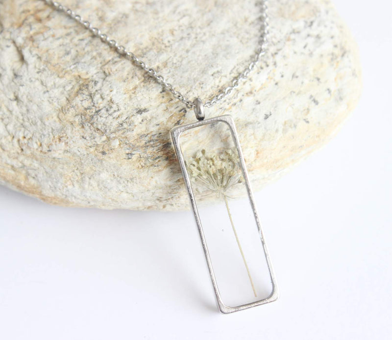 Rectangle Pressed Flower Pendant Necklace, Real Dried Flower Resin Jewellery