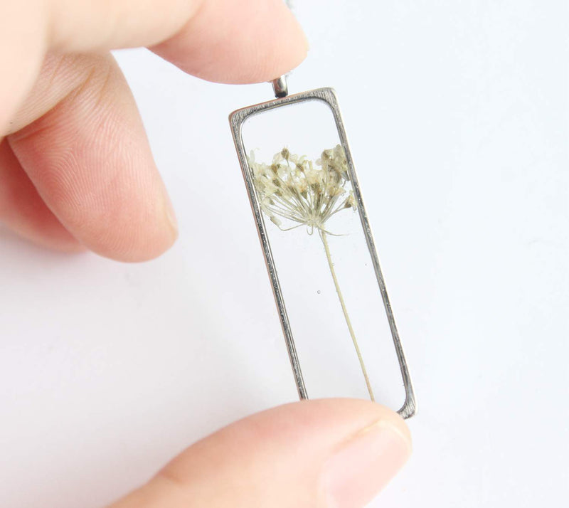 Rectangle Pressed Flower Pendant Necklace, Real Dried Flower Resin Jewellery