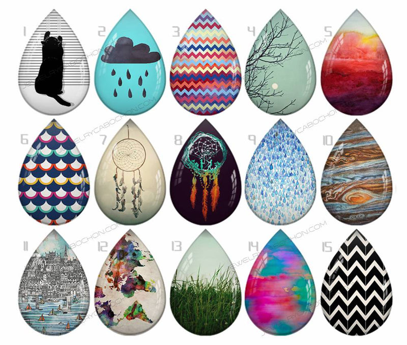 Handmade Teardrop Photo Glass Cabochons pattern geometric 710 B