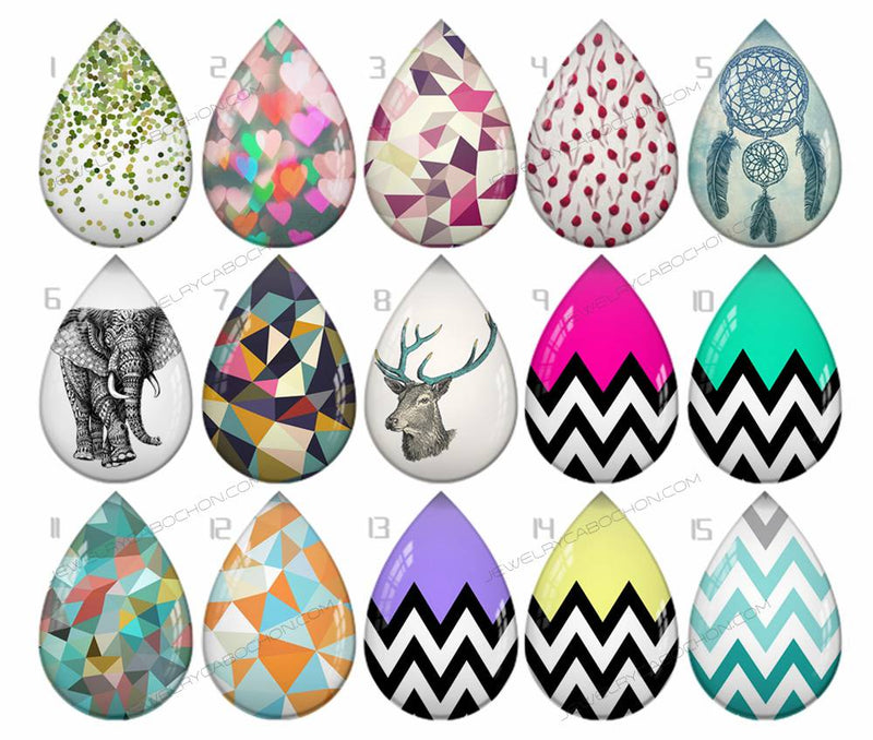 Handmade Teardrop Photo Glass Cabochons pattern geometric 714 B