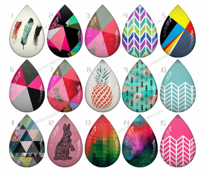 Handmade Teardrop Photo Glass Cabochons pattern geometric 719 B