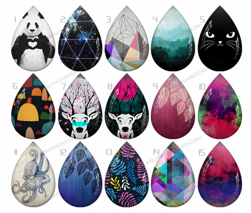 Handmade Teardrop Photo Glass Cabochons pattern geometric 737 B