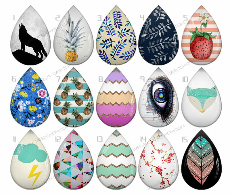 Handmade Teardrop Photo Glass Cabochons pattern geometric 740 B