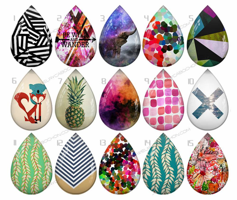 Handmade Teardrop Photo Glass Cabochons pattern geometric 745 B