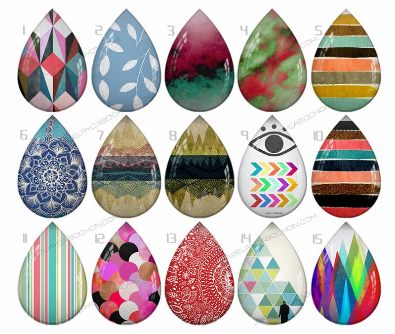 Handmade Teardrop Photo Glass Cabochons pattern geometric 758 B