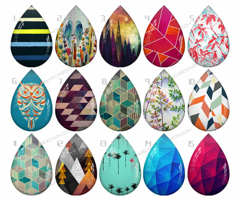 Handmade Teardrop Photo Glass Cabochons pattern geometric 772 B