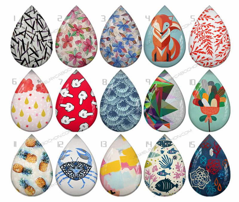 Handmade Teardrop Photo Glass Cabochons pattern geometric 775 B