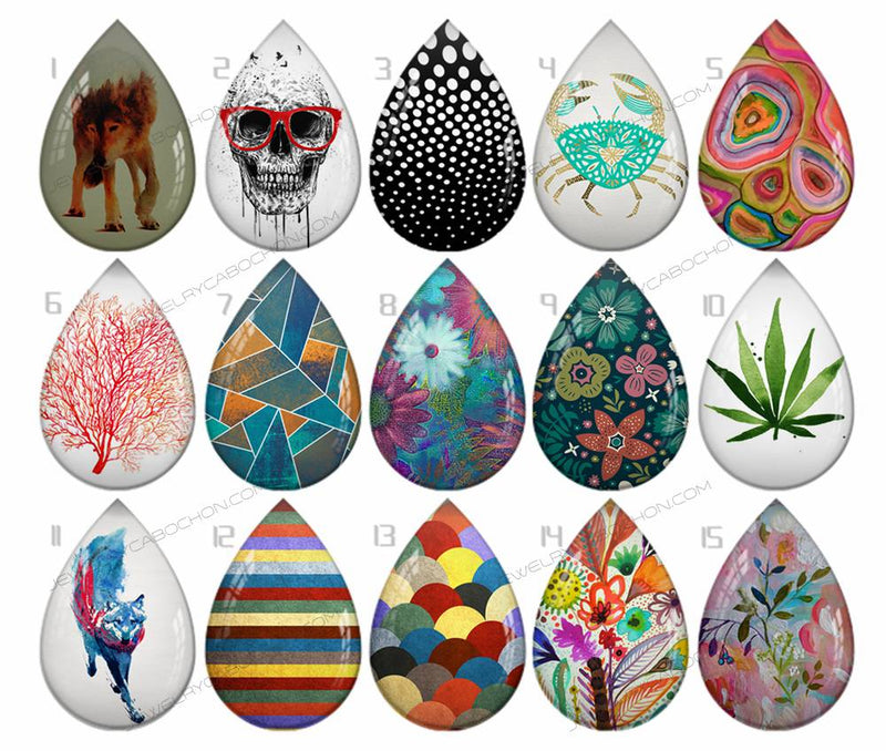 Handmade Teardrop Photo Glass Cabochons pattern geometric 776 B