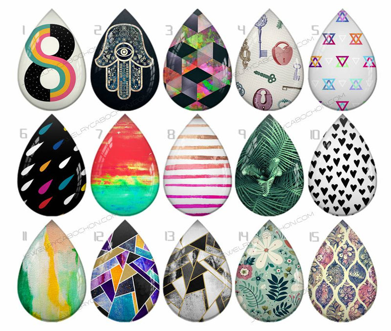 Handmade Teardrop Photo Glass Cabochons pattern geometric 778 B