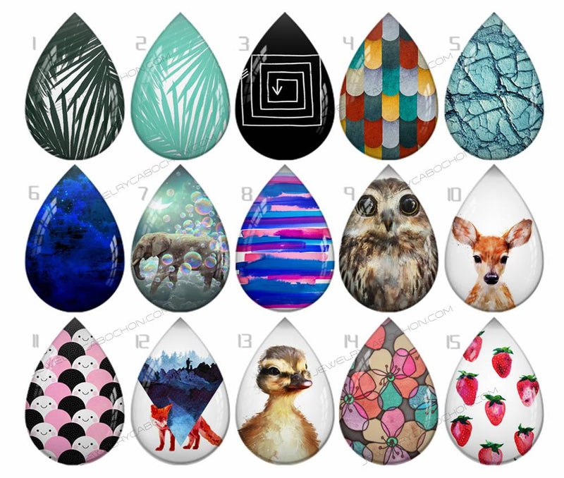 Handmade Teardrop Photo Glass Cabochons pattern geometric 780 B