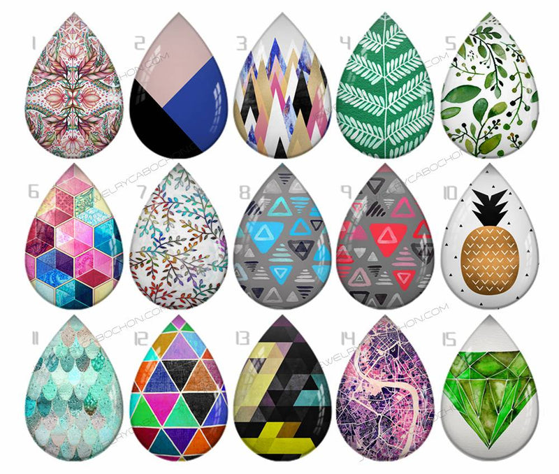 Handmade Teardrop Photo Glass Cabochons pattern geometric 783 B