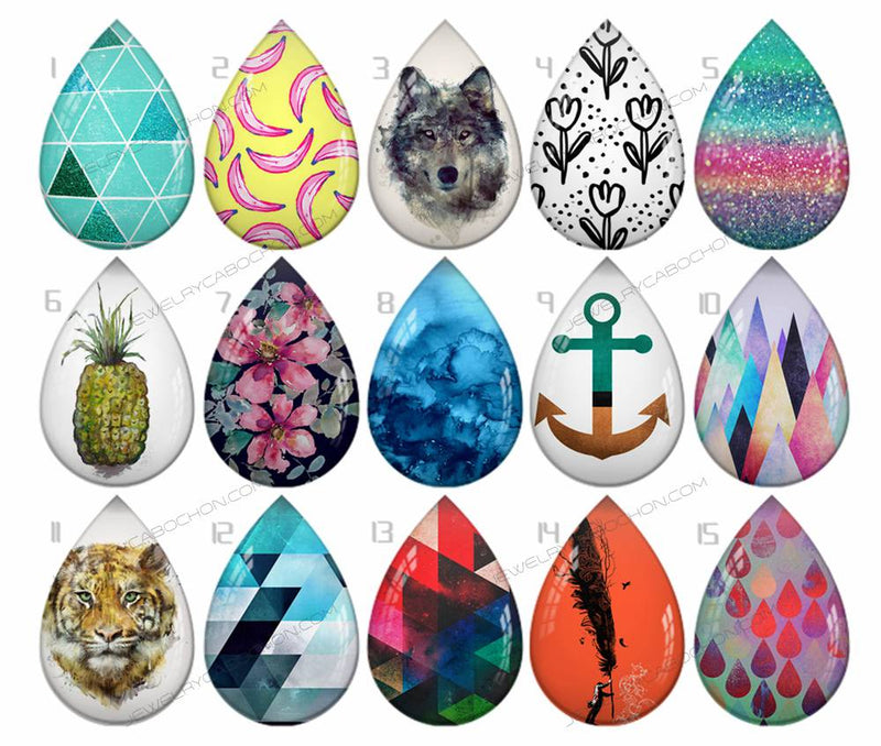 Handmade Teardrop Photo Glass Cabochons pattern geometric 784 B