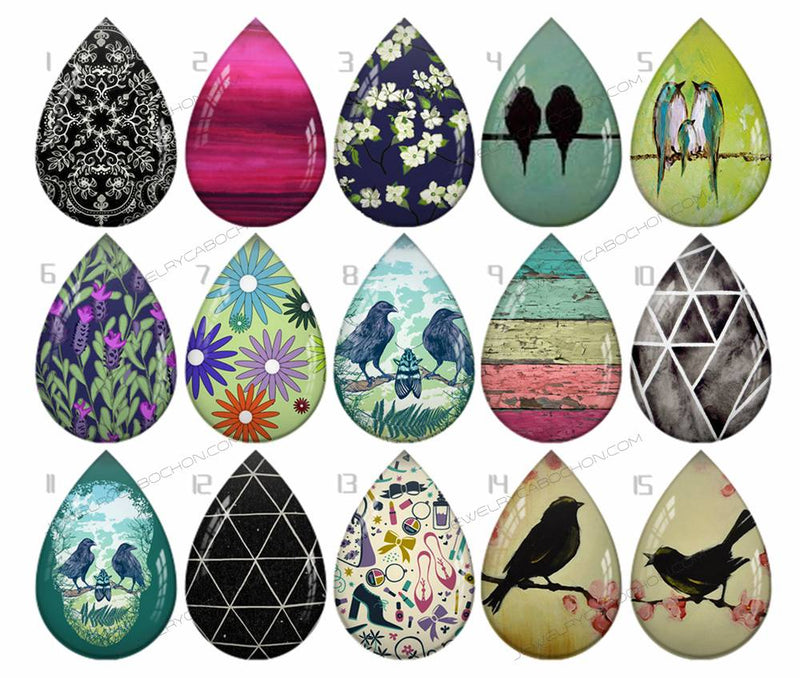 Handmade Teardrop Photo Glass Cabochons pattern geometric 787 B