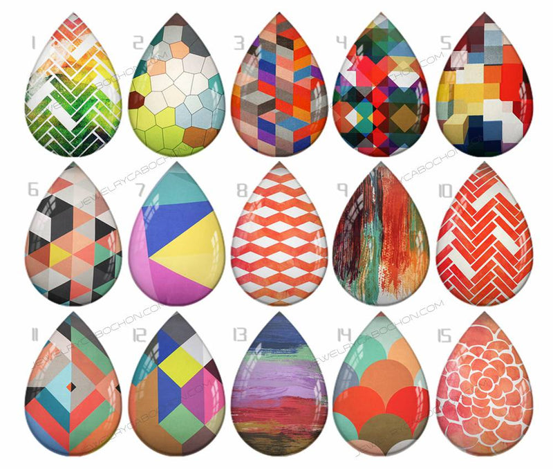 Handmade Teardrop Photo Glass Cabochons pattern geometric 792 B