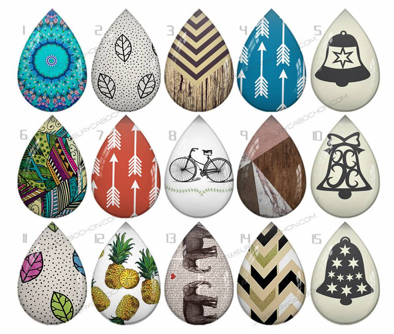 Handmade Teardrop Photo Glass Cabochons pattern geometric 794 B