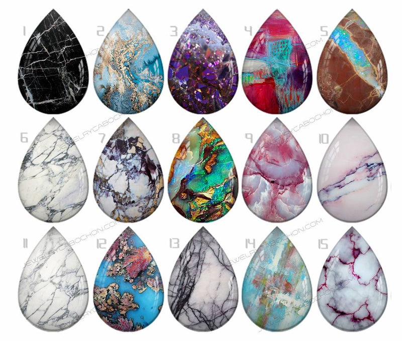 Handmade Teardrop Photo Glass Cabochons pattern geometric 798 B