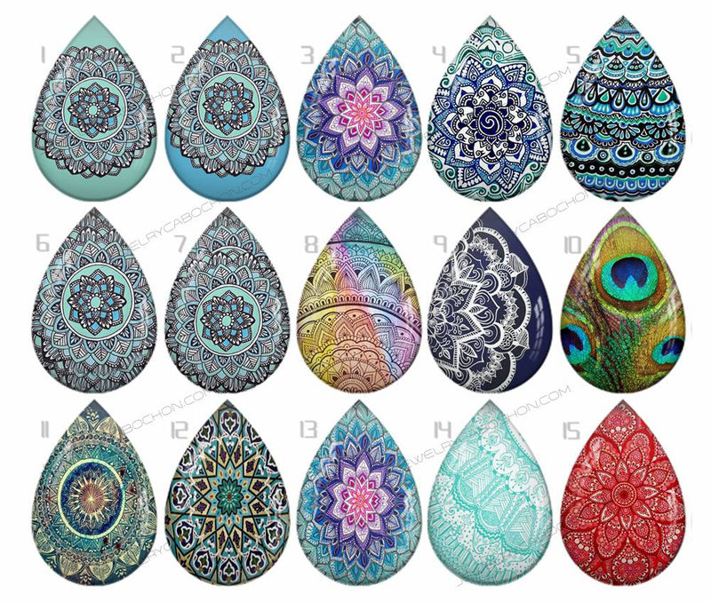 Handmade Teardrop Photo Glass Cabochons geometric 822 B