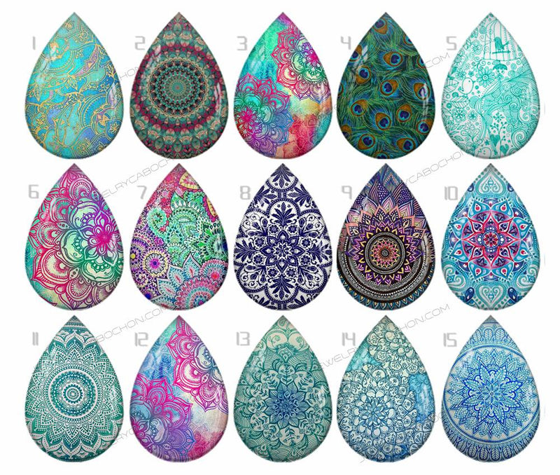 Handmade Teardrop Photo Glass Cabochons geometric 824 B