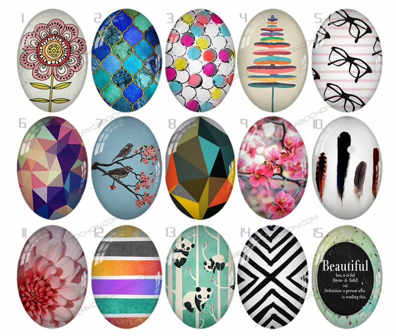 Handmade Teardrop Photo Glass Cabochons geometric pattern 754 B