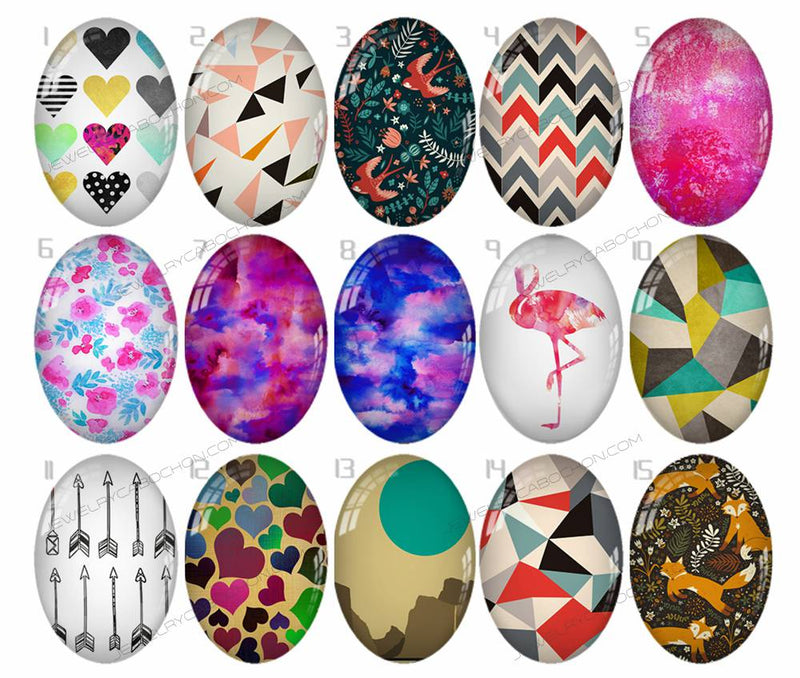 Handmade Teardrop Photo Glass Cabochons geometric pattern 761 B