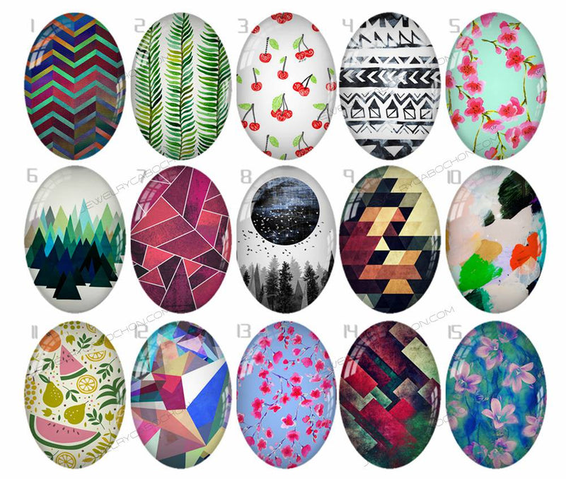 Handmade Teardrop Photo Glass Cabochons geometric pattern 774 B