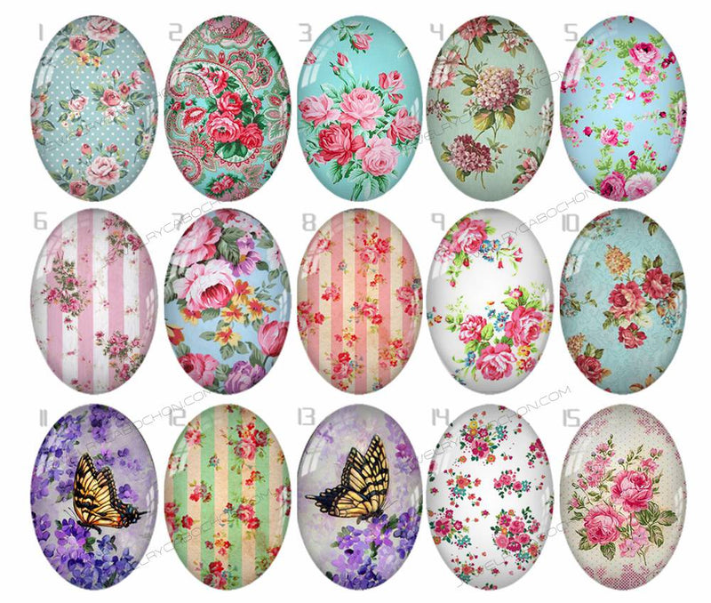 Handmade Teardrop Photo Glass Cabochons flower 806 B