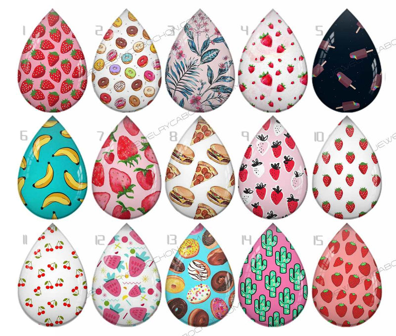 Handmade Teardrop Photo Glass Cabochons pattern geometric 714