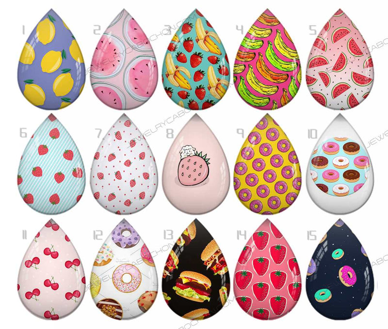 Handmade Teardrop Photo Glass Cabochons pattern geometric 719