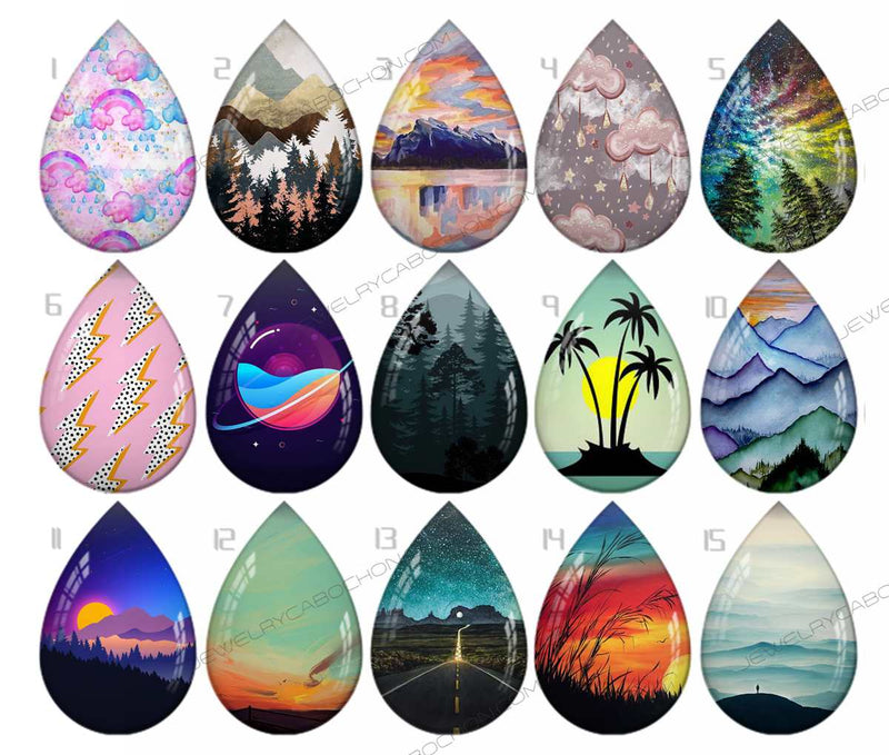 Handmade Teardrop Photo Glass Cabochons pattern geometric 735