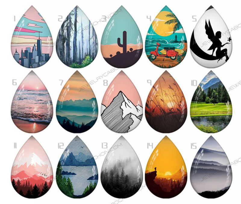 Handmade Teardrop Photo Glass Cabochons pattern geometric 736