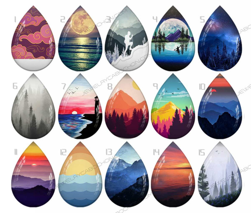 Handmade Teardrop Photo Glass Cabochons pattern geometric 738