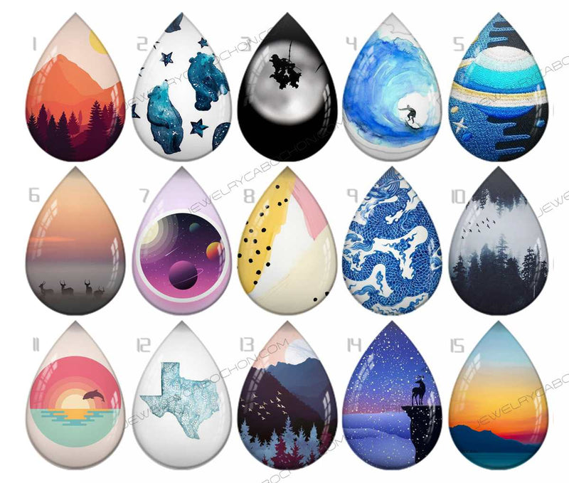 Handmade Teardrop Photo Glass Cabochons pattern geometric 740