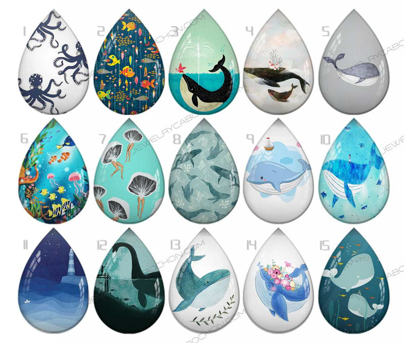 Handmade Teardrop Photo Glass Cabochons pattern geometric 744