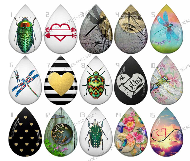 Handmade Teardrop Photo Glass Cabochons pattern geometric 752