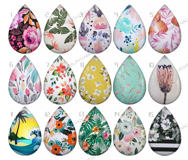 Handmade Teardrop Photo Glass Cabochons pattern geometric 779