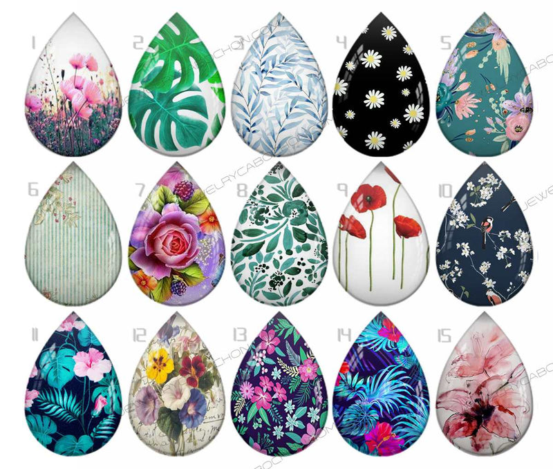 Handmade Teardrop Photo Glass Cabochons pattern geometric 782