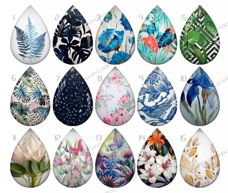 Handmade Teardrop Photo Glass Cabochons pattern geometric 784