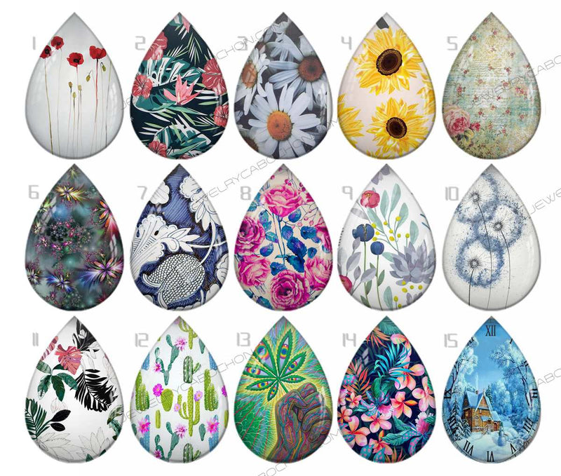 Handmade Teardrop Photo Glass Cabochons pattern geometric 785