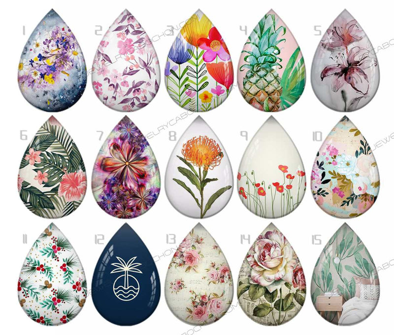 Handmade Teardrop Photo Glass Cabochons pattern geometric 790