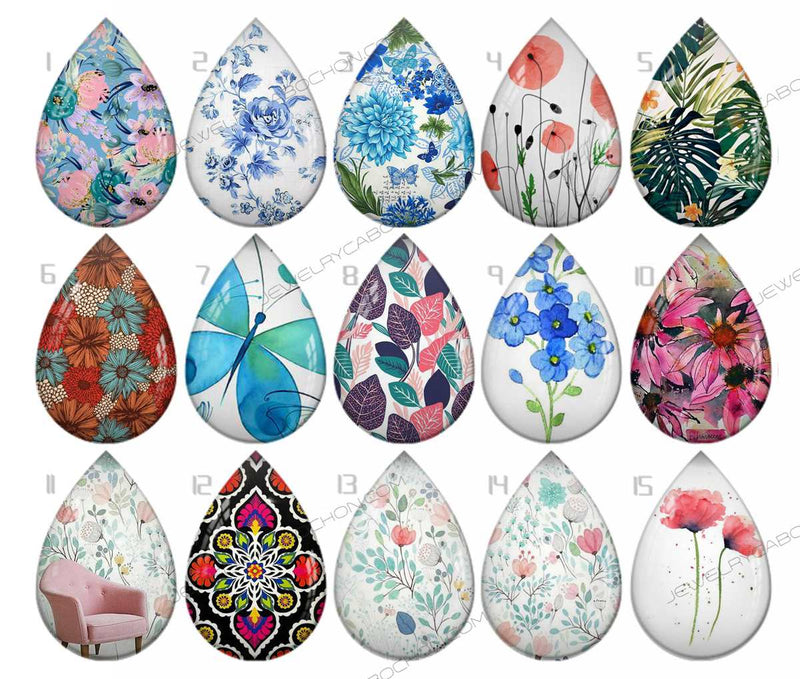 Handmade Teardrop Photo Glass Cabochons pattern geometric 791