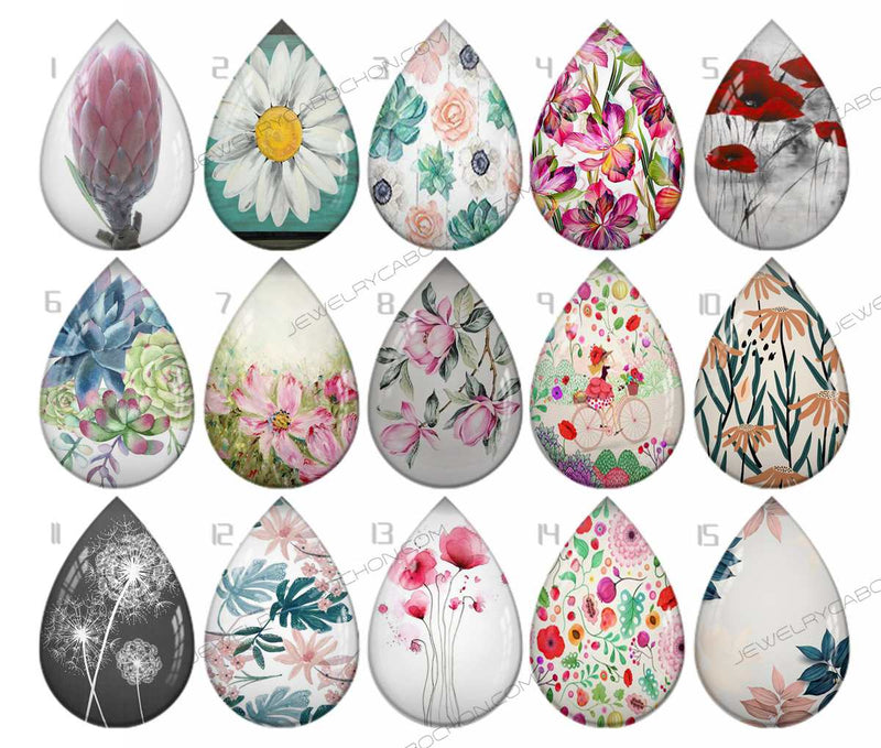 Handmade Teardrop Photo Glass Cabochons pattern geometric 792