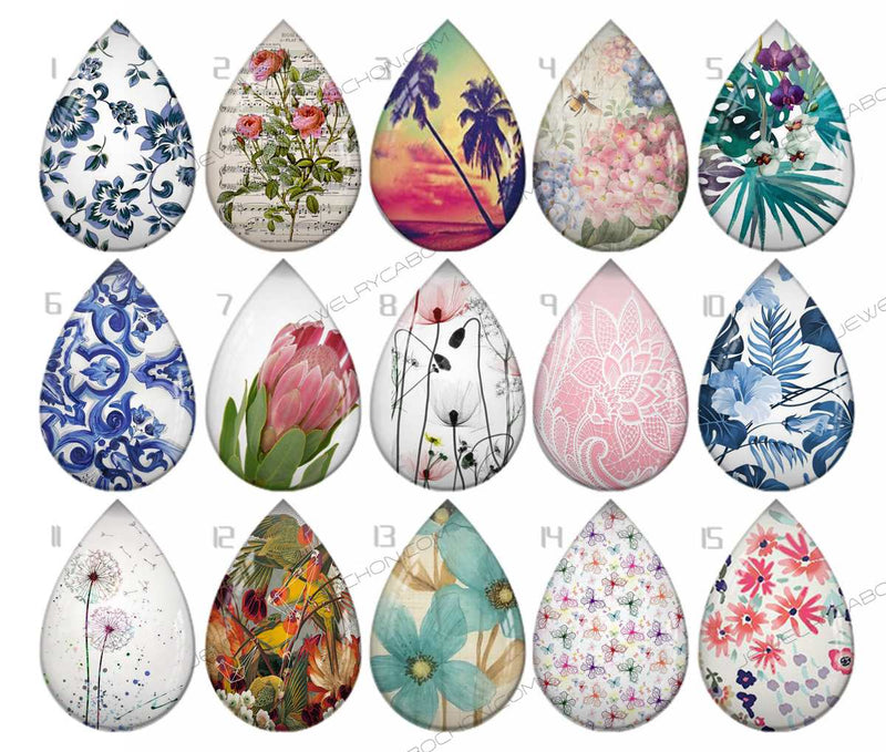 Handmade Teardrop Photo Glass Cabochons pattern geometric 797