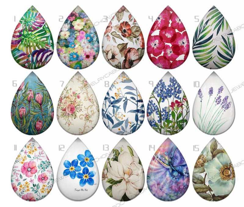 Handmade Teardrop Photo Glass Cabochons pattern geometric 800