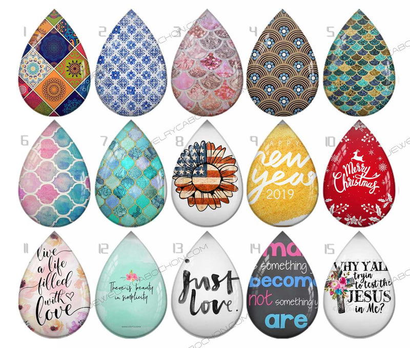 Handmade Teardrop Photo Glass Cabochons pattern geometric 803