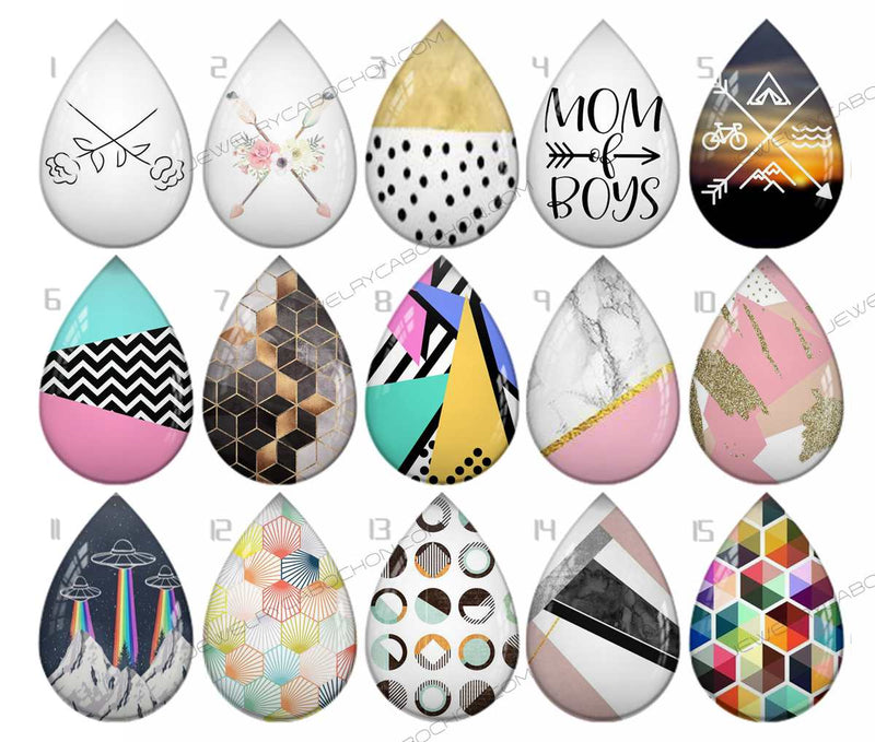 Handmade Teardrop Photo Glass Cabochons pattern geometric 816