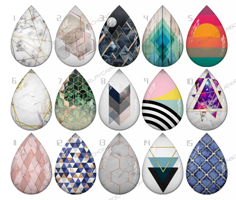 Handmade Teardrop Photo Glass Cabochons pattern geometric 820