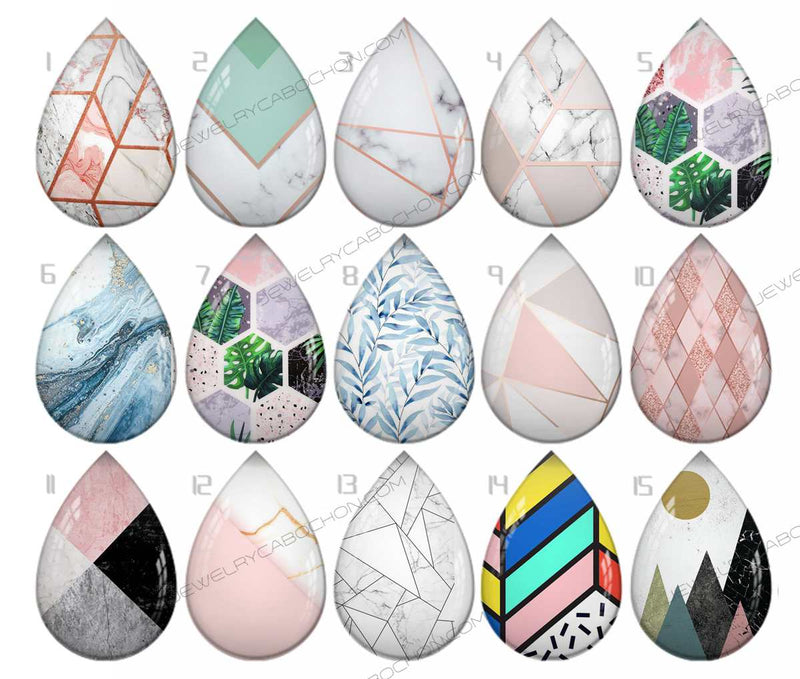 Handmade Teardrop Photo Glass Cabochons pattern geometric 823