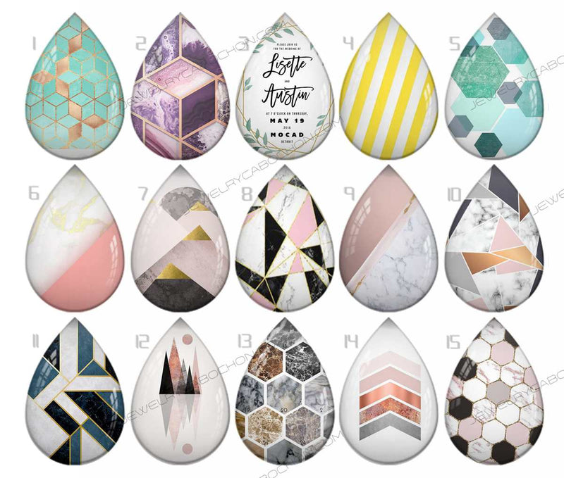 Handmade Teardrop Photo Glass Cabochons pattern geometric 826