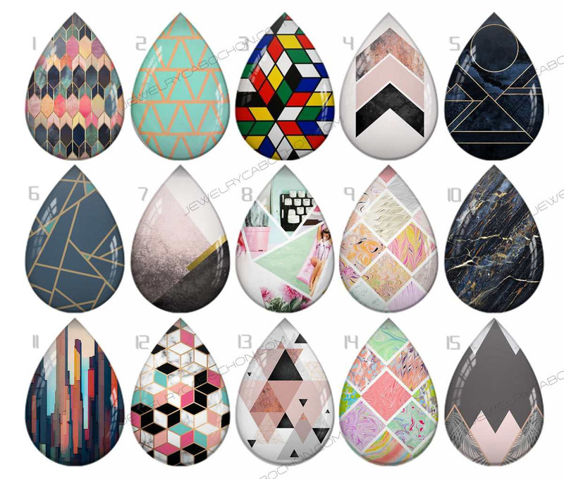 Handmade Teardrop Photo Glass Cabochons pattern geometric 827