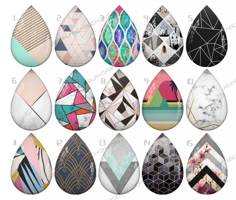 Handmade Teardrop Photo Glass Cabochons pattern geometric 829